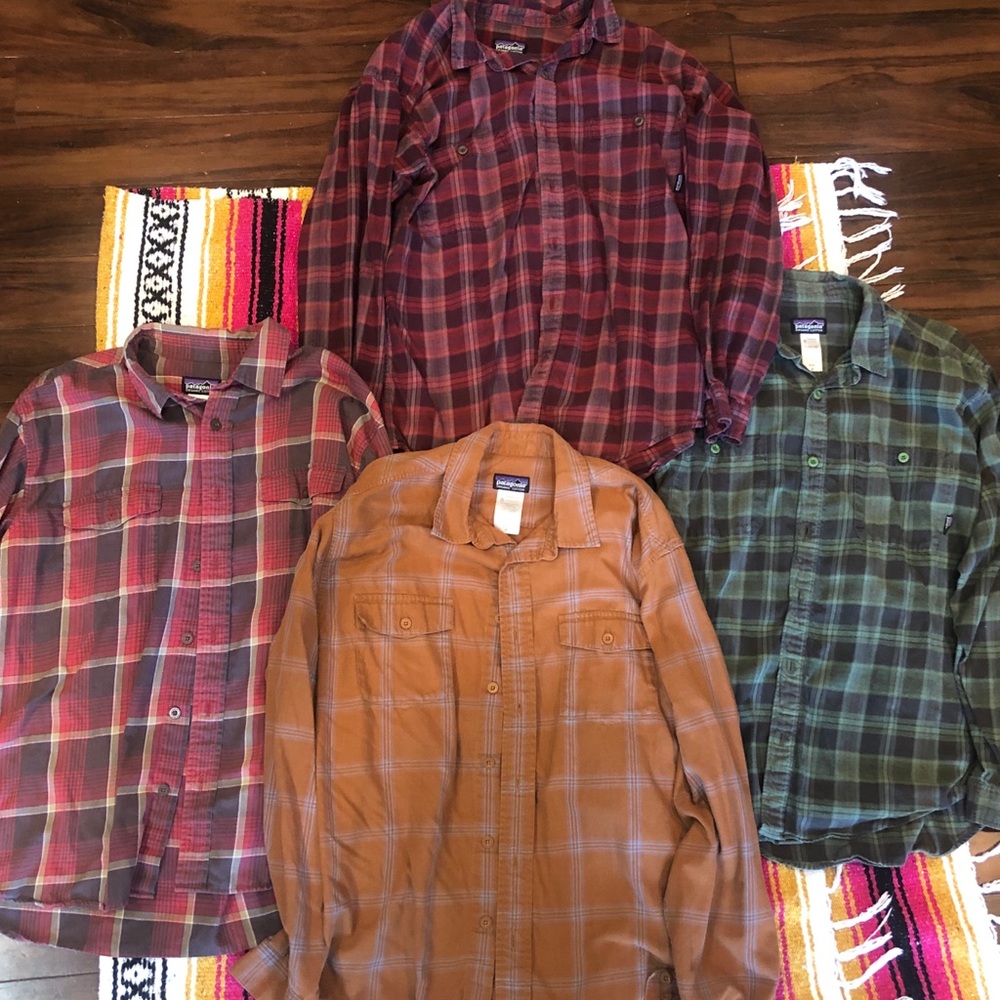 4 Patagonia organic cotton plaid long sleeves
